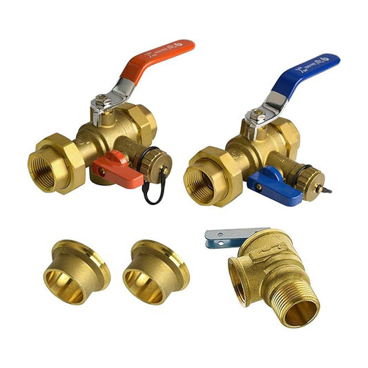 HYDRO MASTER Tankless Water Heater Service Valve Kit with Pressure Relief Valve Included 2 pcs SWT Connections, 1-Inch IPS Isolator Clean Brass