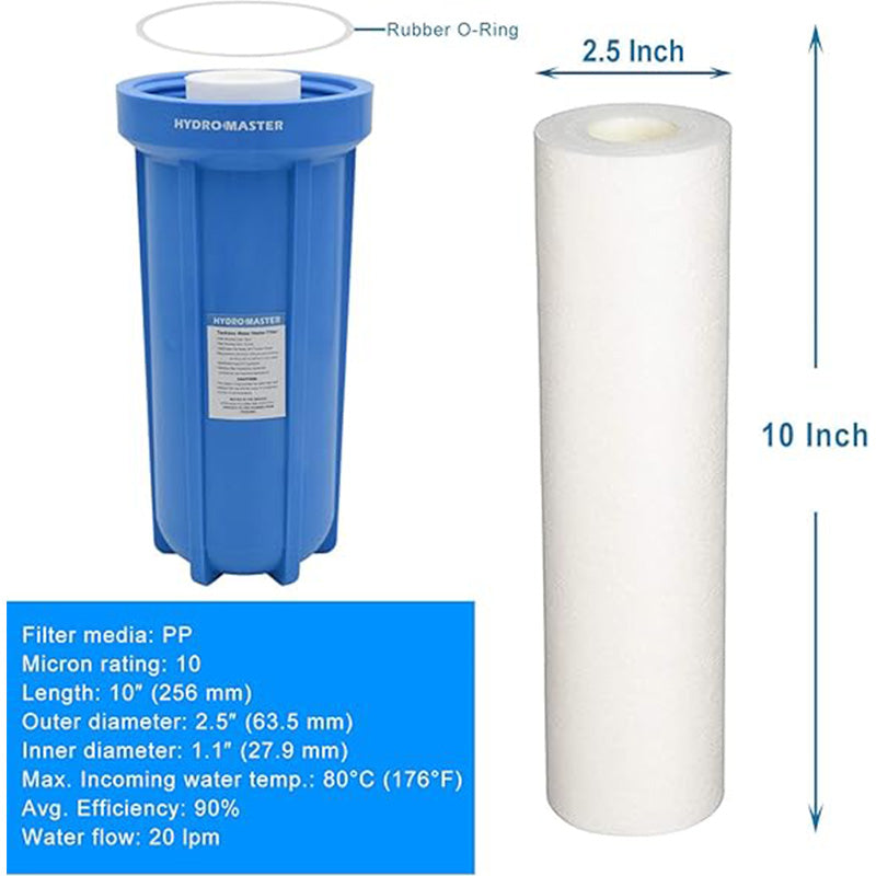 HYDRO MASTER Water Filter with Pressure Relife Button, Includes Housing, Filter Cartridge, Wrench, Bracket and Screw