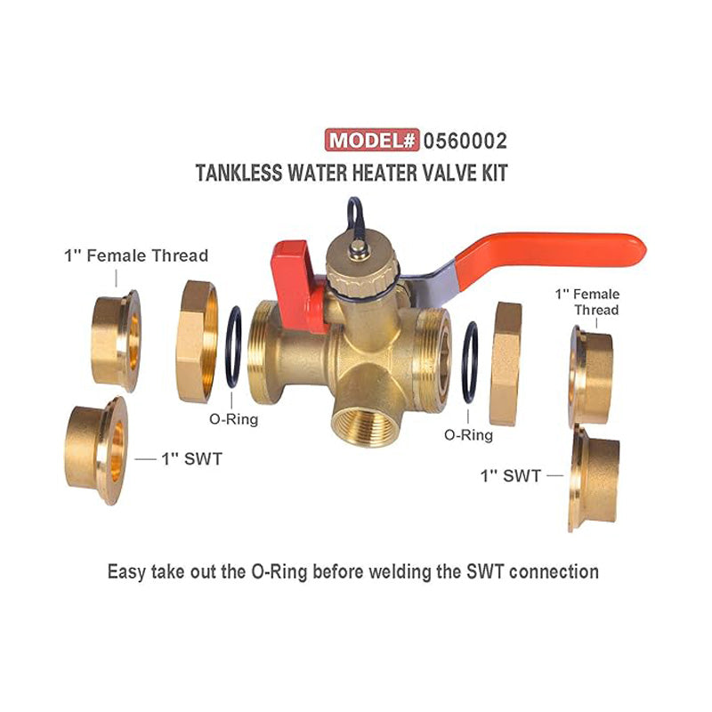 HYDRO MASTER Tankless Water Heater Service Valve Kit with Pressure Relief Valve Included 2 pcs SWT Connections, 1-Inch IPS Isolator Clean Brass