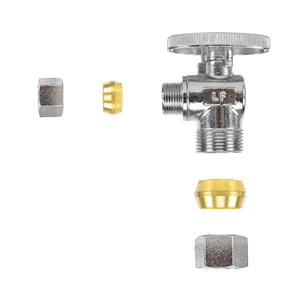 HYDRO MASTER LF brass angle stop valve, 1/4 turn,5/8" OD X 3/8" OD,,brass body and zinc handle - watertech plumbing supply