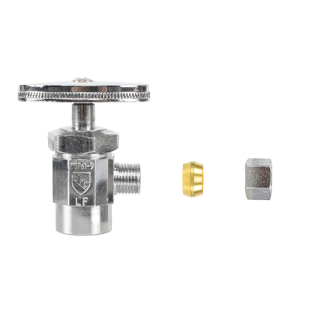 HYDRO MASTER Lead Free Brass Chrome Plated Compression Outlet Multi Turn Stop Angle Valve