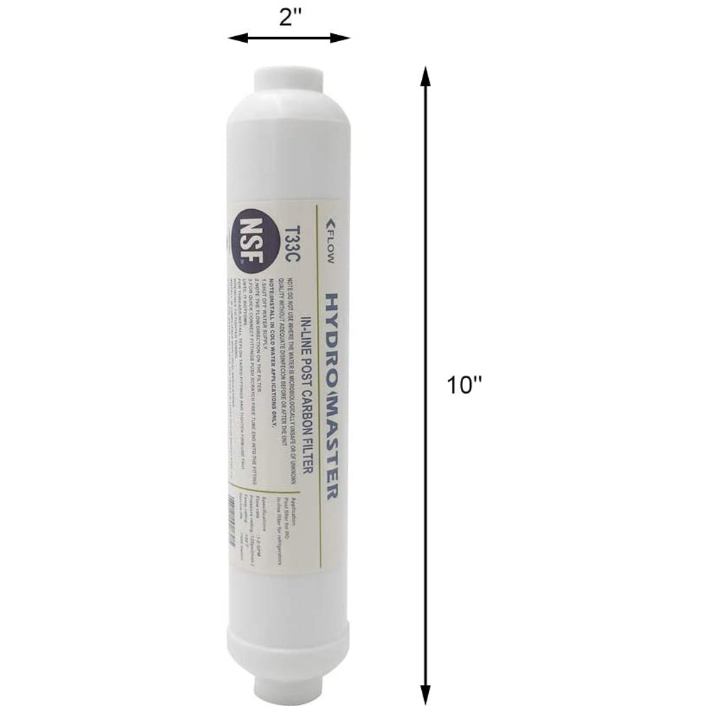 HYDRO MASTER IN-LINE POST CARBON FILTER With 1/4-Inch NPT Connection, 10 Inch x 2 Inch.