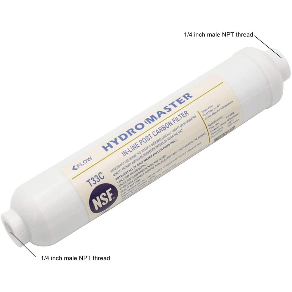 HYDRO MASTER IN-LINE POST CARBON FILTER With 1/4-Inch NPT Connection, 10 Inch x 2 Inch.