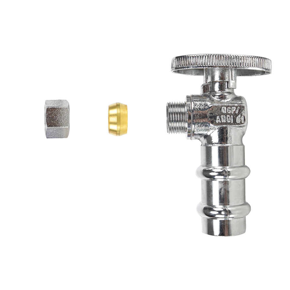 HYDRO MASTER Lead Free Brass Chrome Plated 1/4 Turn Stop Angle Valve