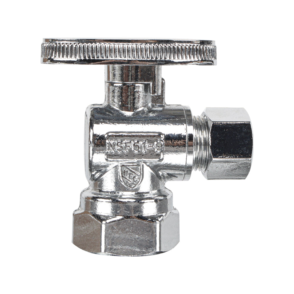 HYDRO MASTER Lead Free Brass Chrome Plated 1/4 Turn Zinc Handle Stop Angle Valve
