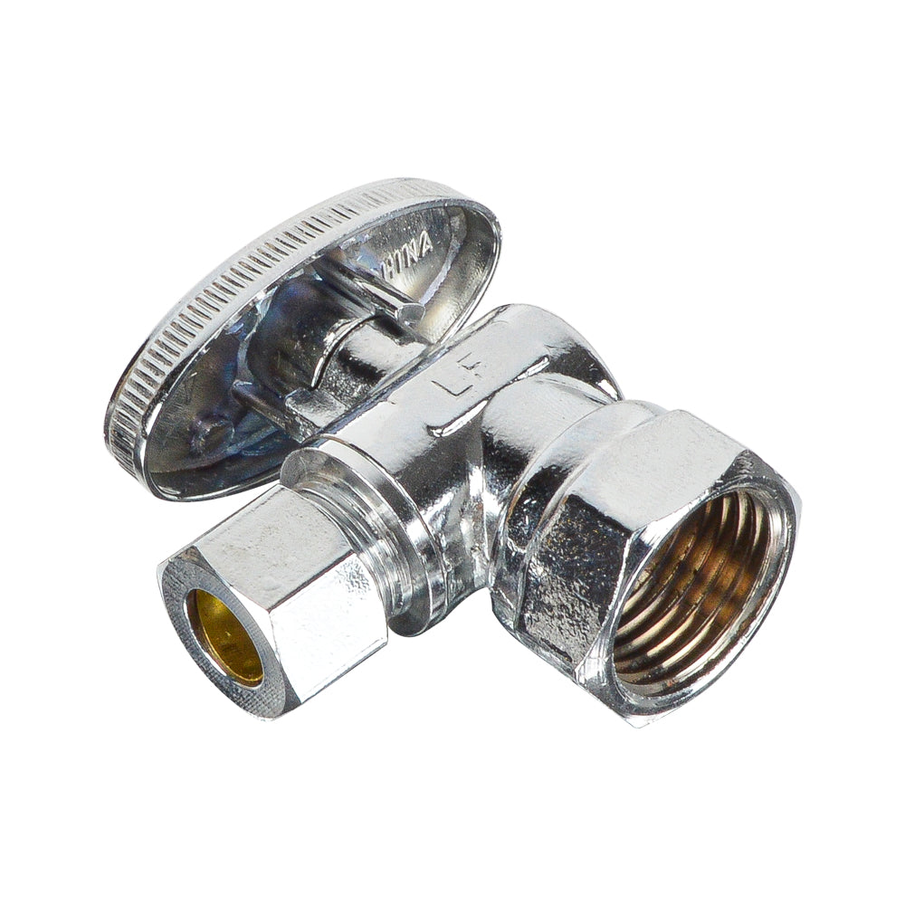 HYDRO MASTER Lead Free Brass Chrome Plated 1/4 Turn Zinc Handle Stop Angle Valve