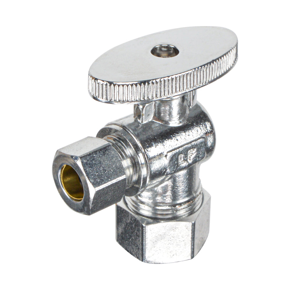 HYDRO MASTER LF brass angle stop valve,1/4 turn,5/8" OD X 3/8" OD,,brass body and zinc handle