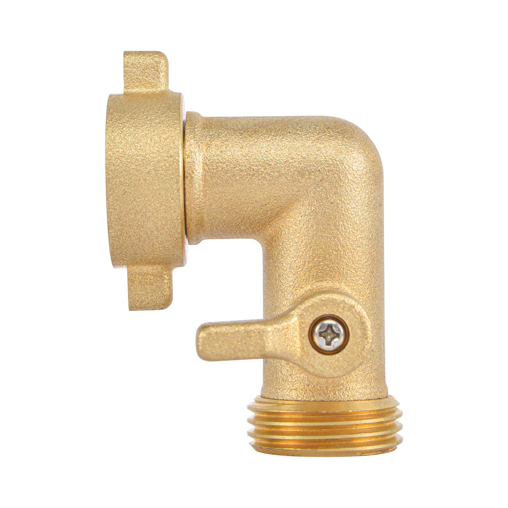 HYDRO MASTER Heavy Duty Brass Shut Off Valve,Garden Hose Elbow Connector,3/4" FHT x 3/4" MHT