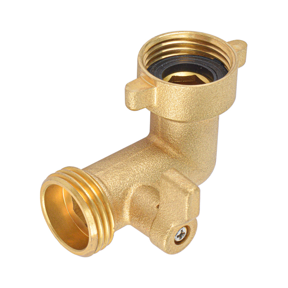 HYDRO MASTER Heavy Duty Brass Shut Off Valve,Garden Hose Elbow Connector,3/4" FHT x 3/4" MHT