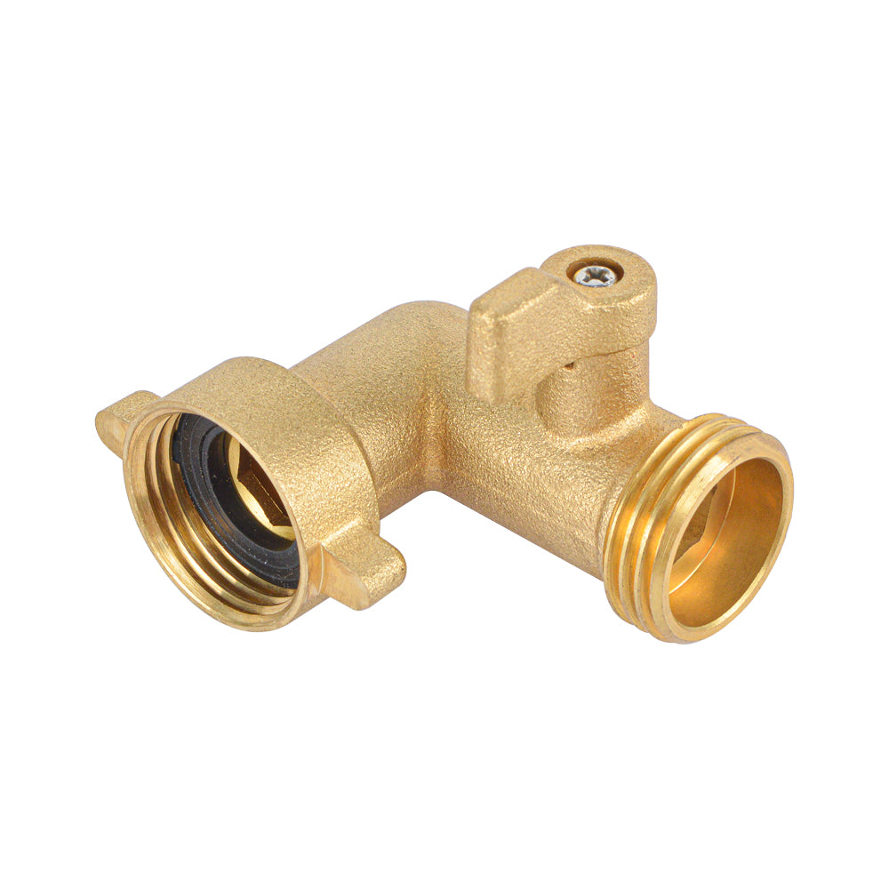 HYDRO MASTER Heavy Duty Brass Shut Off Valve,Garden Hose Elbow Connector,3/4" FHT x 3/4" MHT