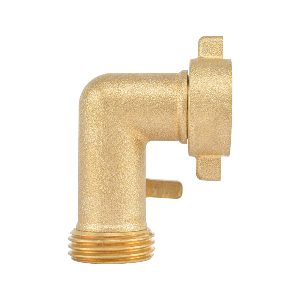 HYDRO MASTER Heavy Duty Brass Shut Off Valve,Garden Hose Elbow Connector,3/4" FHT x 3/4" MHT