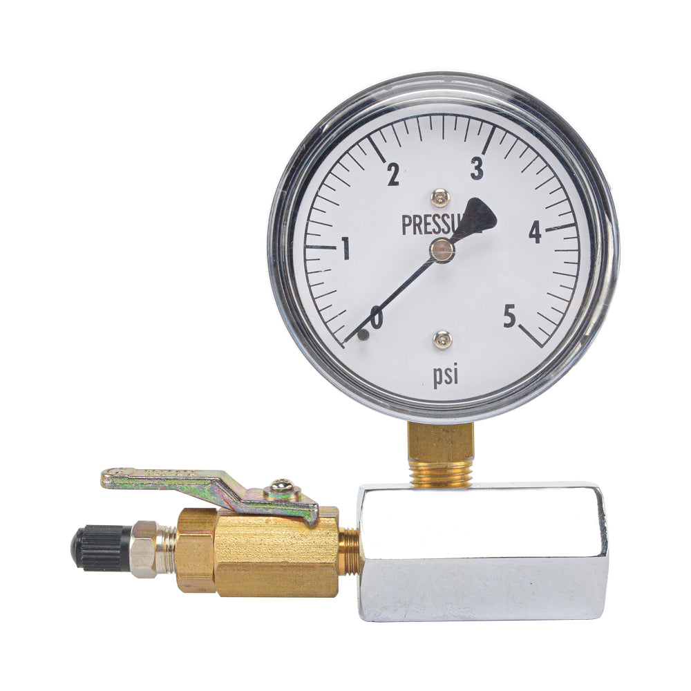HYDRO MASTER 0221601 Gas Test Gauge Kit,2-1/2" Steel case Low Pressure Gauge(0-5 Psi),1/4"NPT Brass Lower,3/4" FNPT Chromed Manifold,+/- 1.5% Accuracy