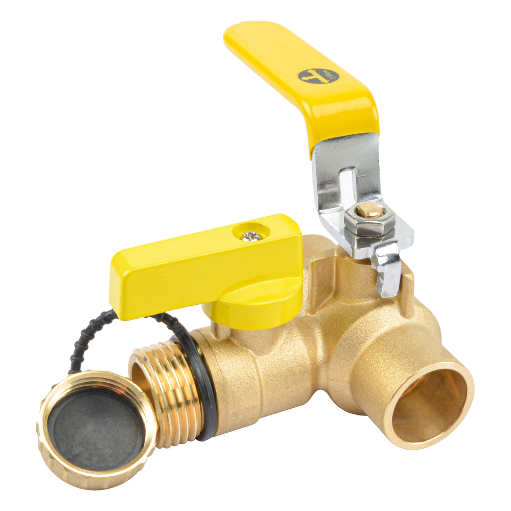 HYDRO MASTER 3/4" Sweat Full Port Ball Valve w/Drain & Reversible Handle, Lead-Free Brass, 3/4 Inch T-Flow, Sweat Connection