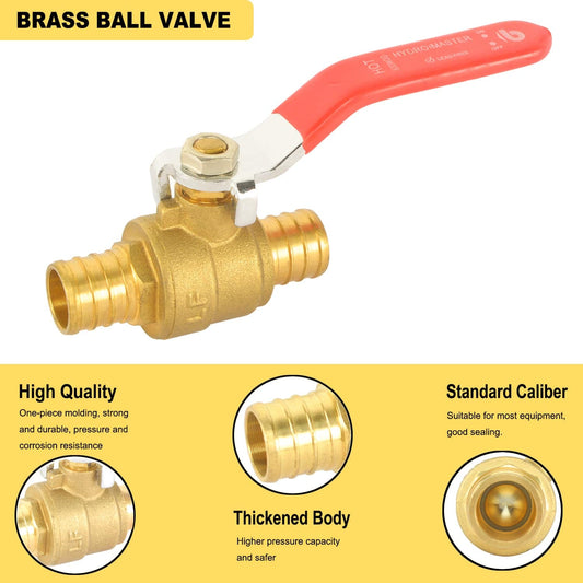 HYDRO MASTER PEX Ball Valve,Lead Free Brass, ASIN F1807, 600WOG, Pack of 5 - watertech plumbing supply