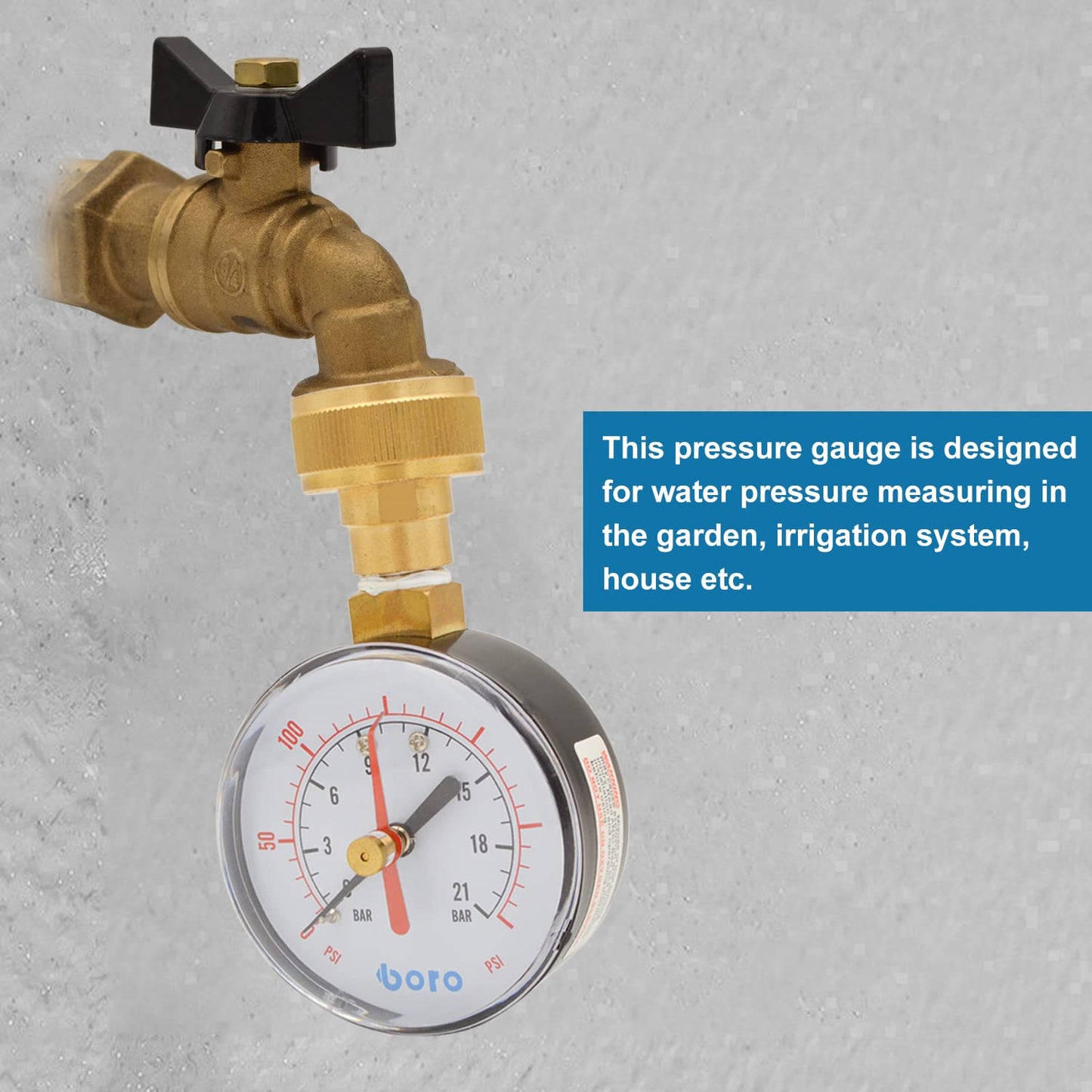 HYDRO MASTER 2-1/2" Water Pressure Test Gauge 300 psi, 3/4" Female Garden Hose Thread - watertech plumbing supply