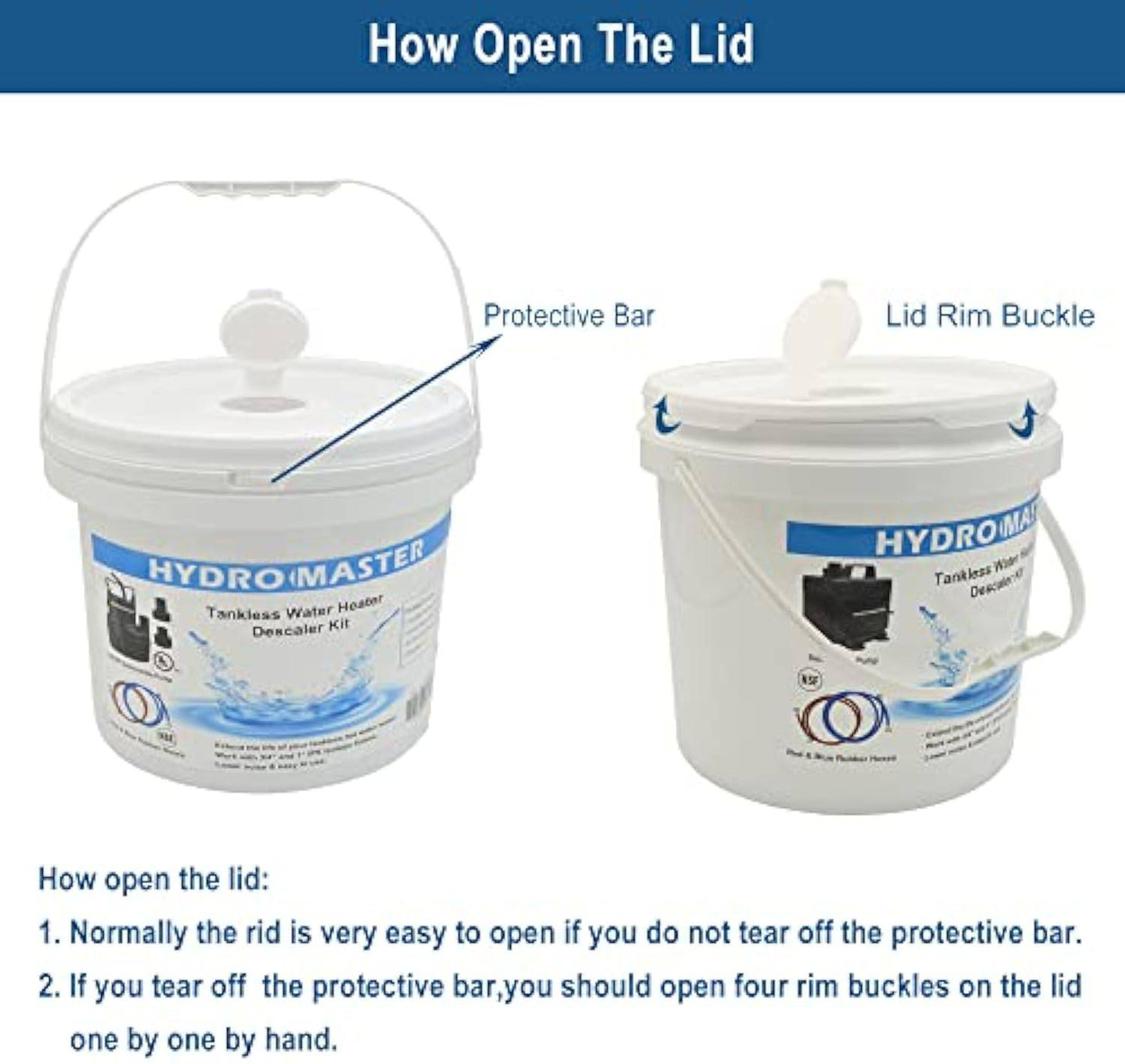 HYDRO MASTER Tankless Water Heater Flush kit,Includes 1/6HP Pump, 3.2 Gallon Pail With Screw Top Lid, Two 3/4-inch GHT x 6 FT Color Coded Rubber Hoses. - watertech plumbing supply
