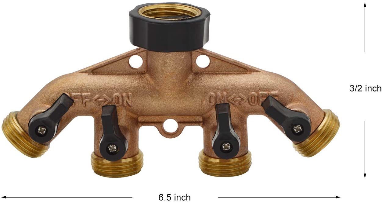 HYDRO MASTER 4 Ways Garden Hose Splitter,3/4" Garden Hose Spigot Adapter with 4 Valves,Fits All Garden Hose.