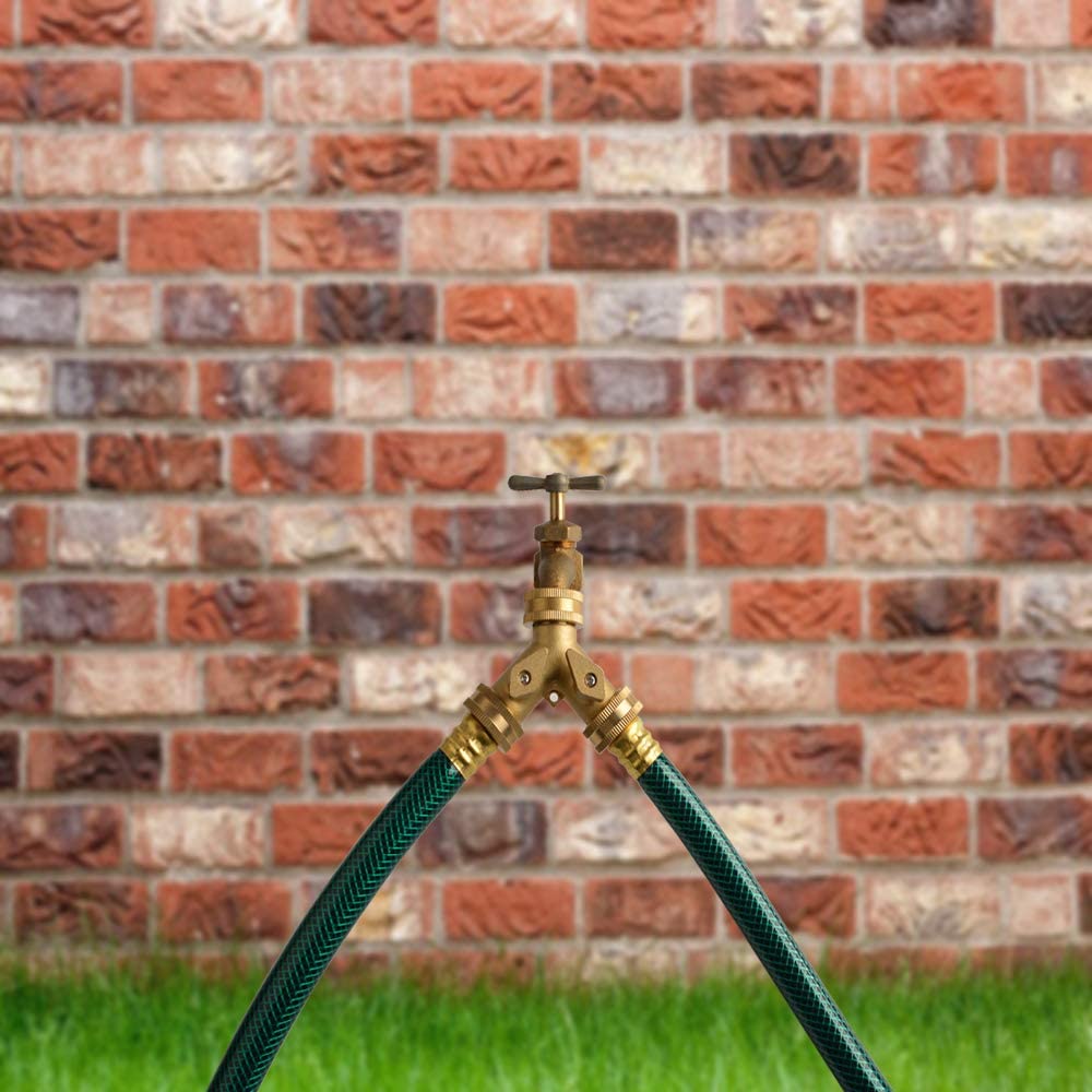 HYDRO MASTER 2 Way Garden Hose Splitter, Hose Connector, Heady Duty Solid Brass Shut Off Valve