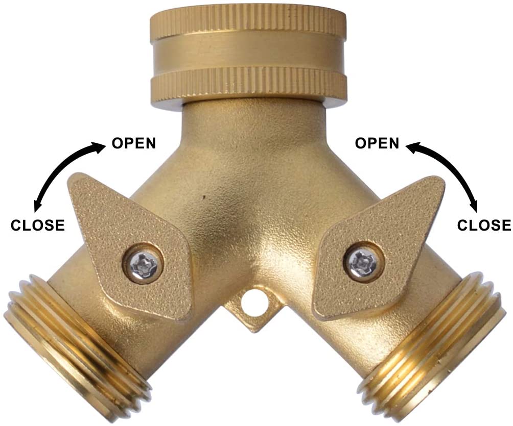 HYDRO MASTER 2 Way Garden Hose Splitter, Hose Connector, Heady Duty Solid Brass Shut Off Valve
