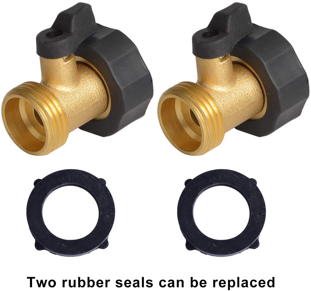 HYDRO MASTER 3/4" NH Heavy Duty Brass Shut Off Valves/Garden Hose Connectors with Extra Rubber Seals, 2 Pack