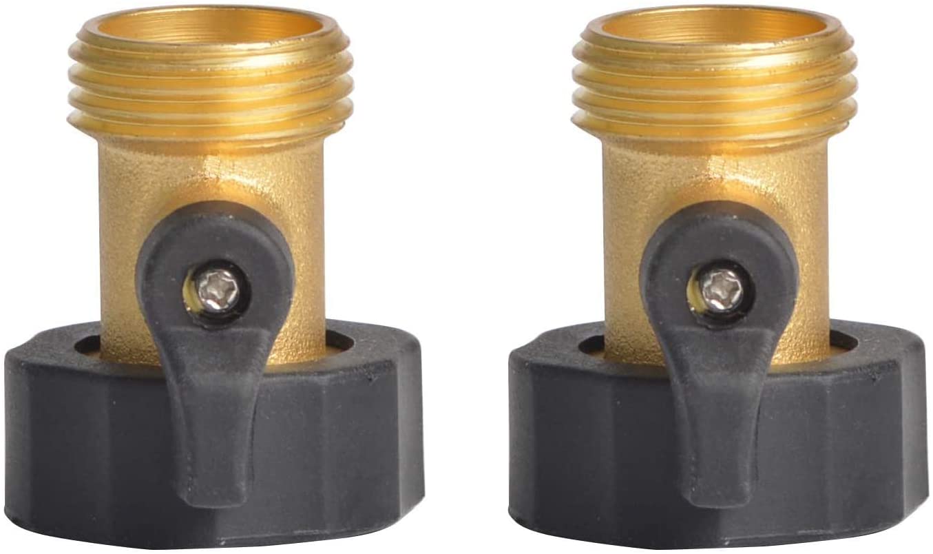 HYDRO MASTER 3/4" NH Heavy Duty Brass Shut Off Valves/Garden Hose Connectors with Extra Rubber Seals, 2 Pack