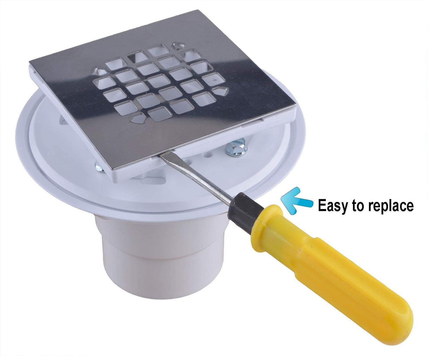 Hydro Master No-hub Bolt-down PVC Shower Drain with Top Stainless Steel Grate (Square) 2 inch or 3 inch