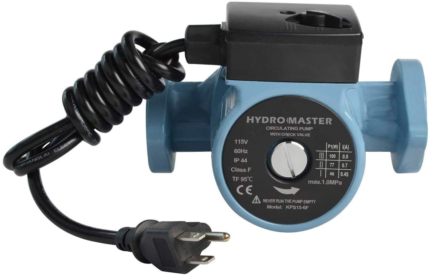 HYDRO MASTER 3/4" NPT Hot Water Circulator Pump with 3-Speed Control for Water Heater System (US standard Plug Included) and Full Size rubber gaskets.