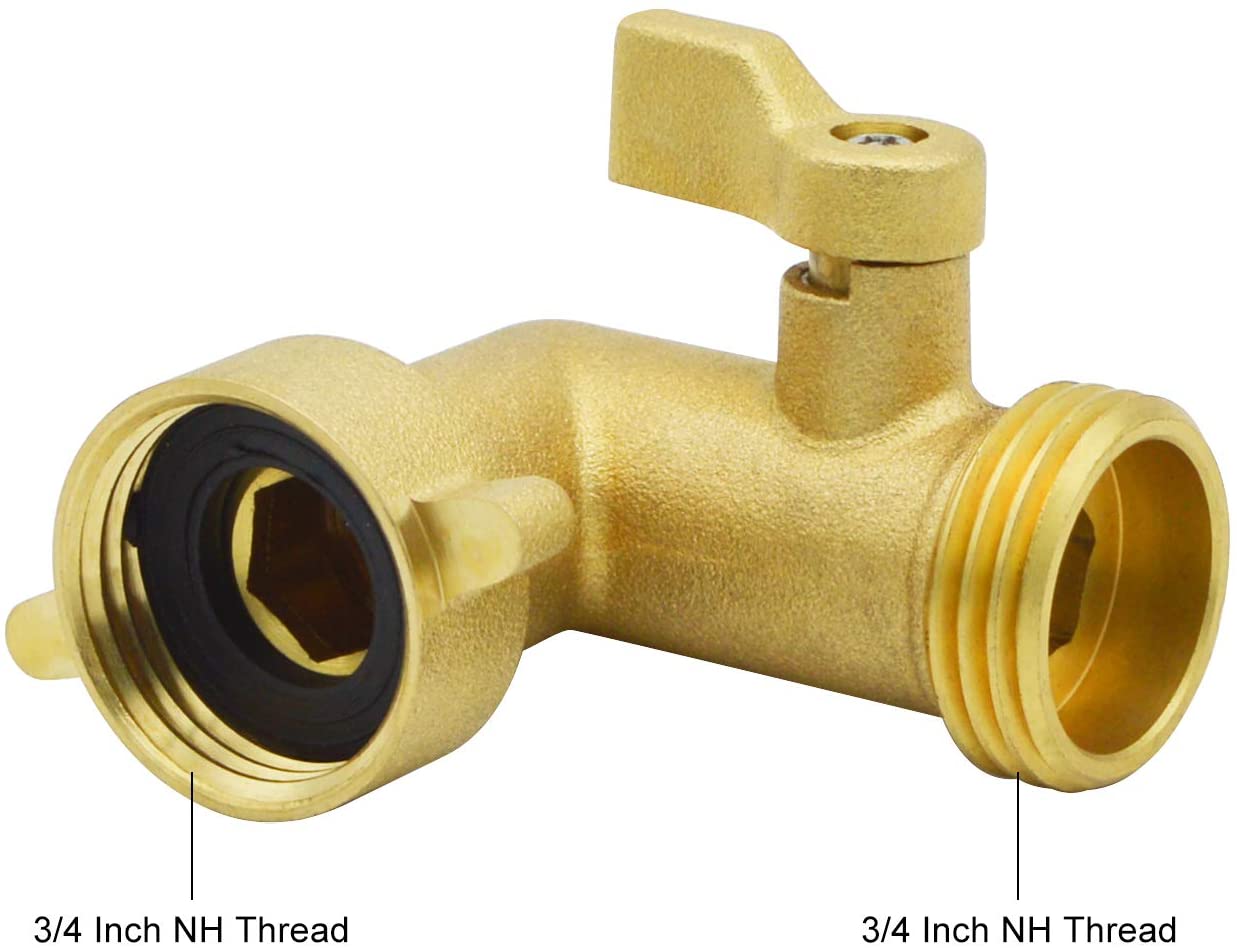 HYDRO MASTER Heavy Duty Brass Shut Off Valve,Garden Hose Elbow Connector,3/4" FHT x 3/4" MHT