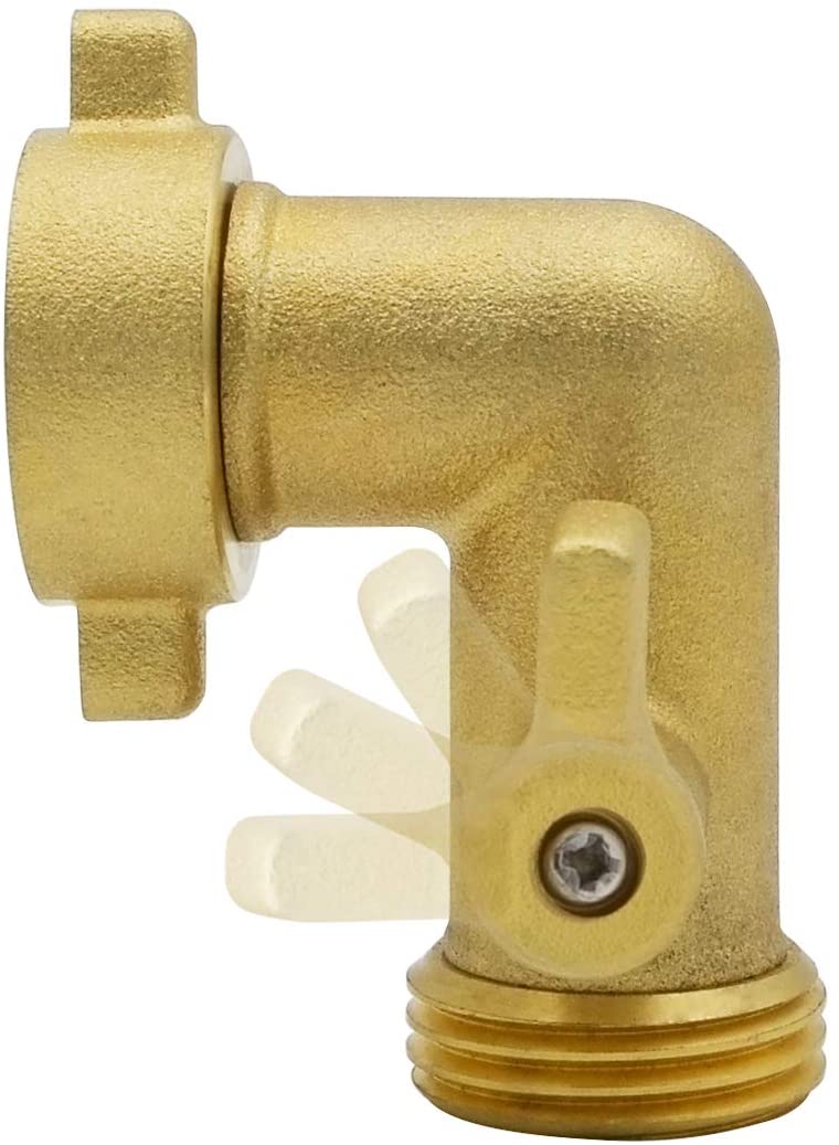 HYDRO MASTER Heavy Duty Brass Shut Off Valve,Garden Hose Elbow Connector,3/4" FHT x 3/4" MHT