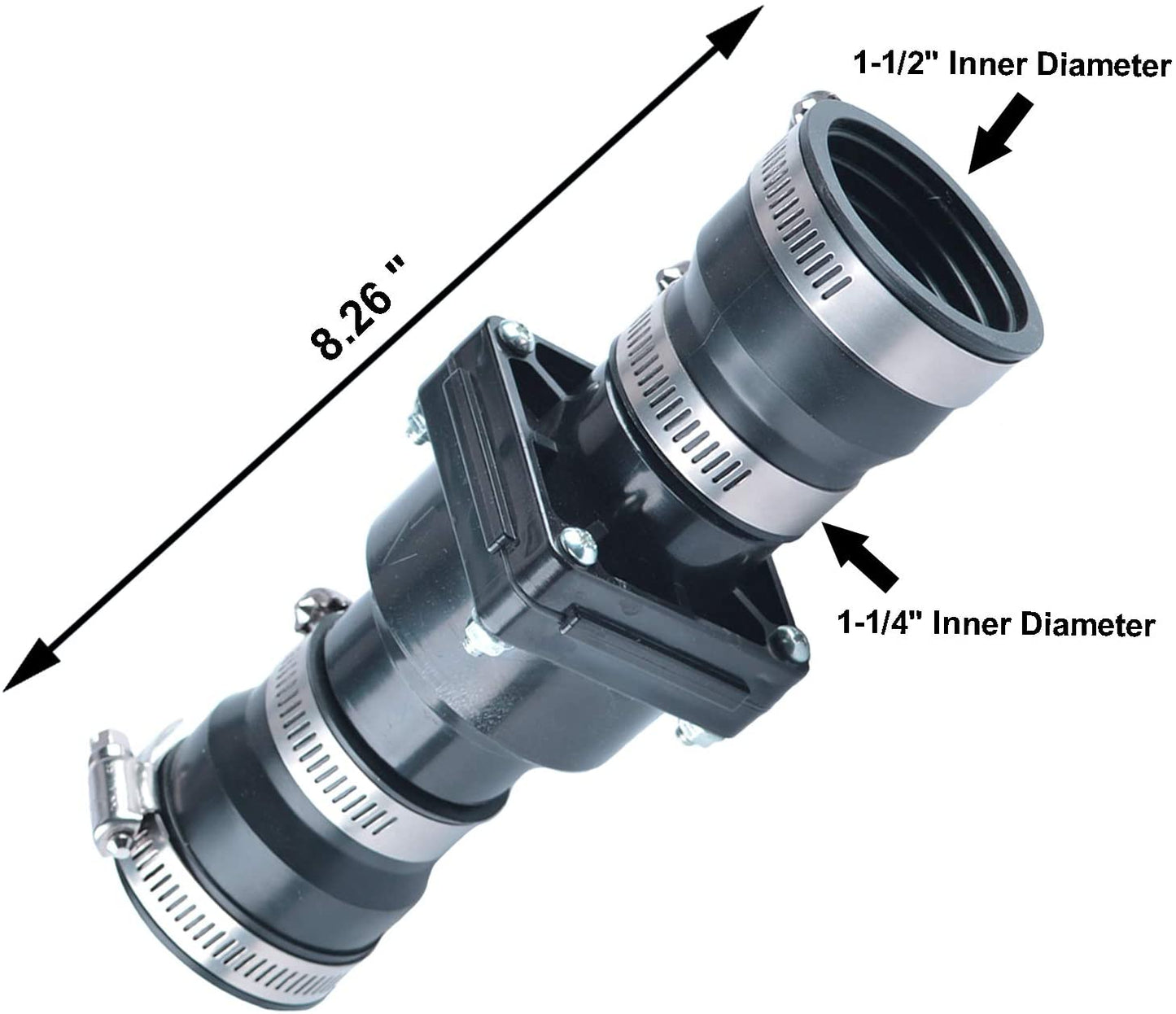 Hydro Master Plastic Sump Pump Check Valve with Stainless Steel Clamps for 1-1/2 inch or 1-1/4 inch