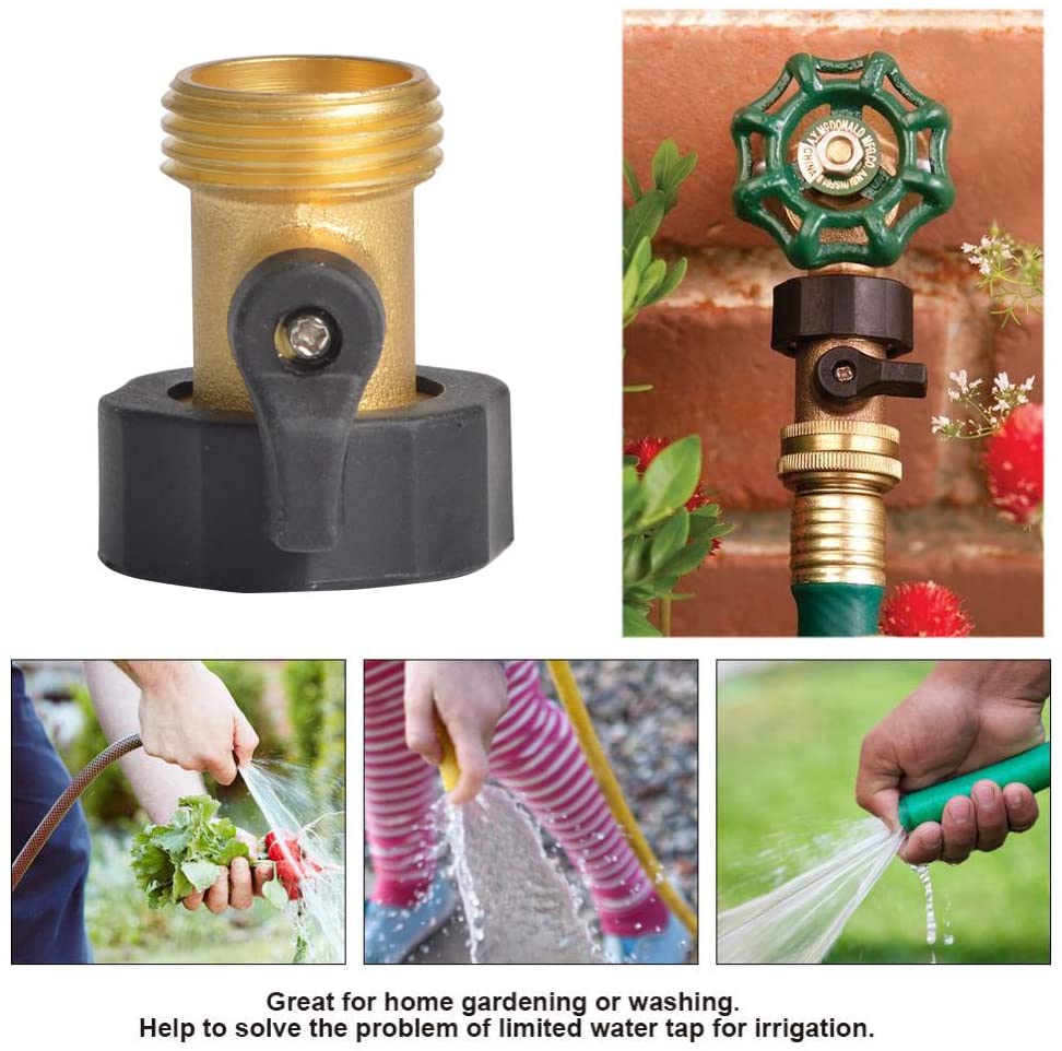 HYDRO MASTER 3/4" NH Heavy Duty Brass Shut Off Valves/Garden Hose Connectors with Extra Rubber Seals, 2 Pack