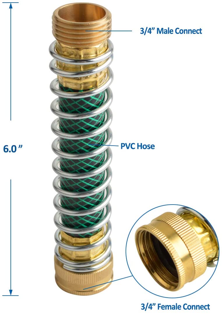 HYDRO MASTER Garden Hose Coiled Spring Protector,Solid Brass Connector,Garden Faucet Extension