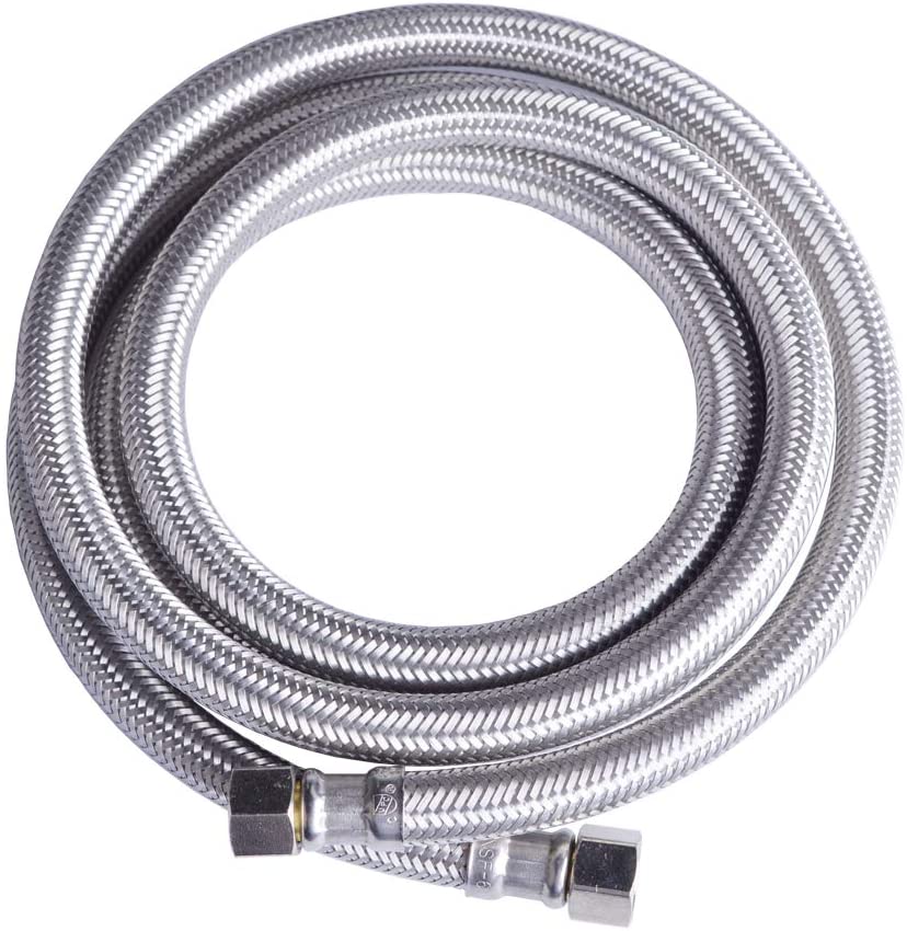 Hydro Master 72 inches Braided Stainless Steel Dishwasher Connector with Elbow, 3/8" Comp x 3/8" Comp, Lead Free