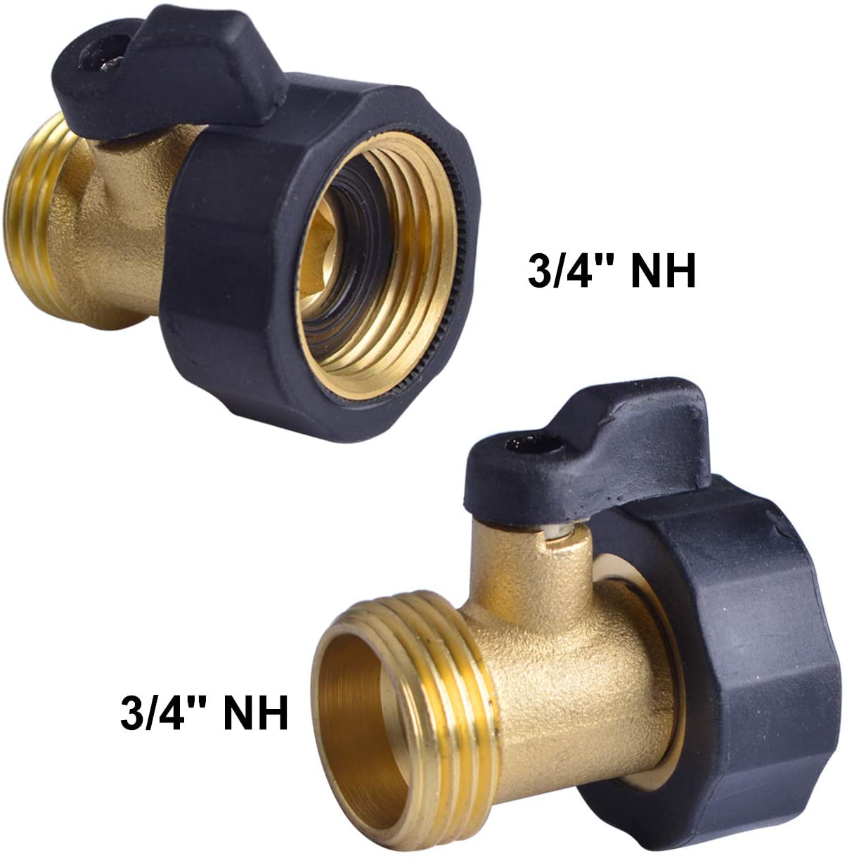 HYDRO MASTER 3/4" NH Heavy Duty Brass Shut Off Valves/Garden Hose Connectors with Extra Rubber Seals, 2 Pack