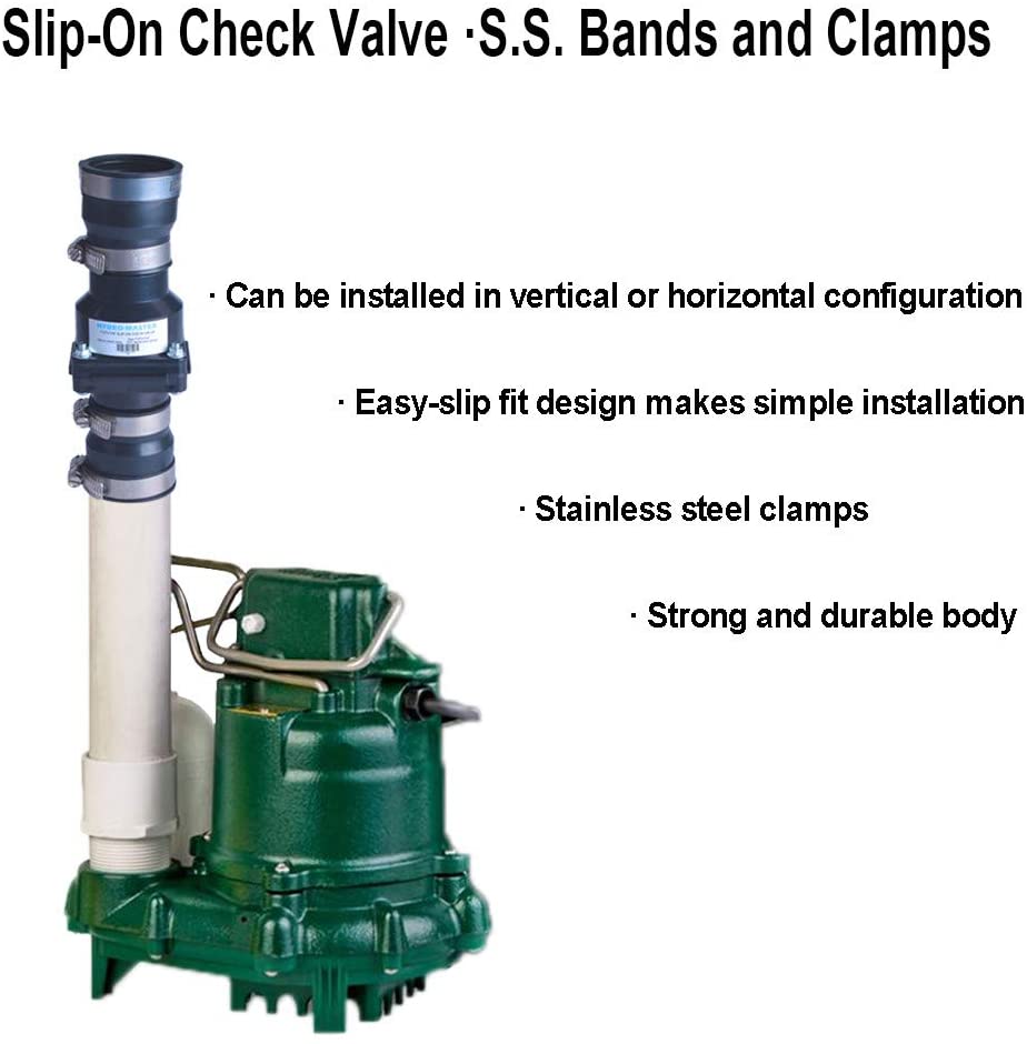Hydro Master Plastic Sump Pump Check Valve with Stainless Steel Clamps for 1-1/2 inch or 1-1/4 inch