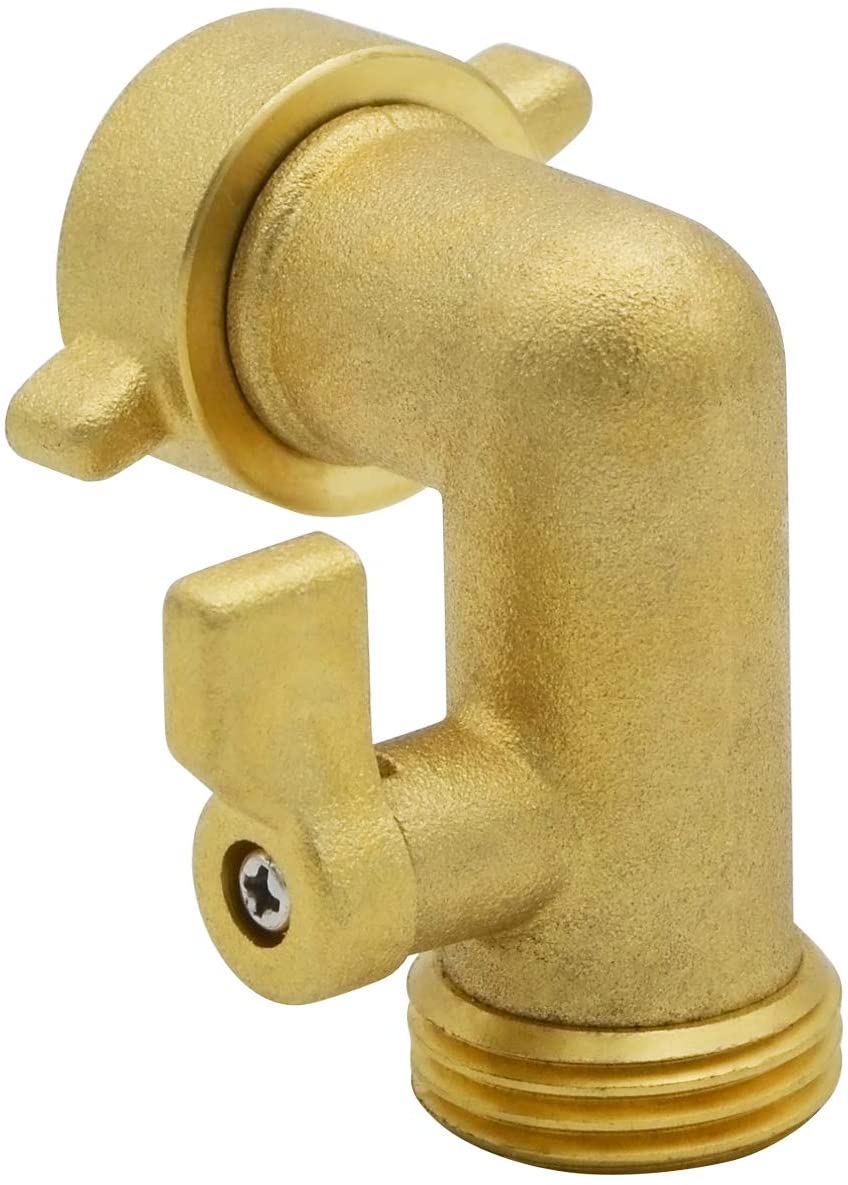 HYDRO MASTER Heavy Duty Brass Shut Off Valve,Garden Hose Elbow Connector,3/4" FHT x 3/4" MHT