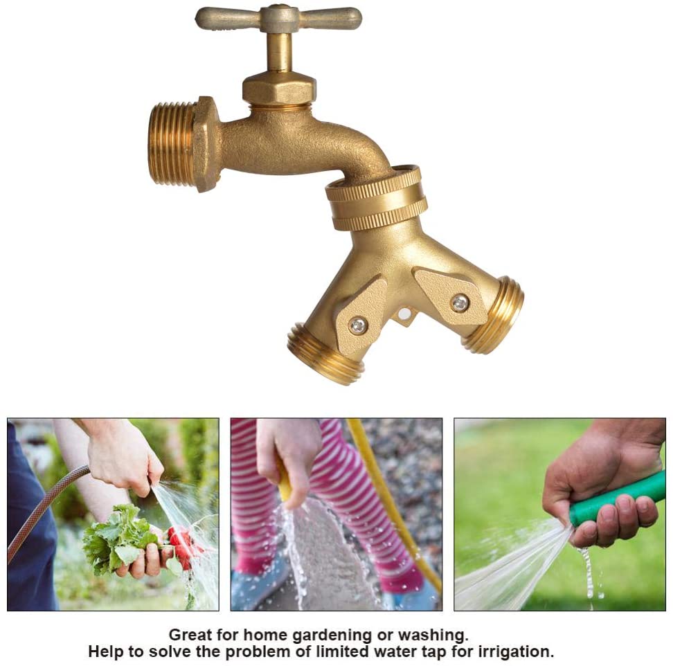 HYDRO MASTER 2 Way Garden Hose Splitter, Hose Connector, Heady Duty Solid Brass Shut Off Valve