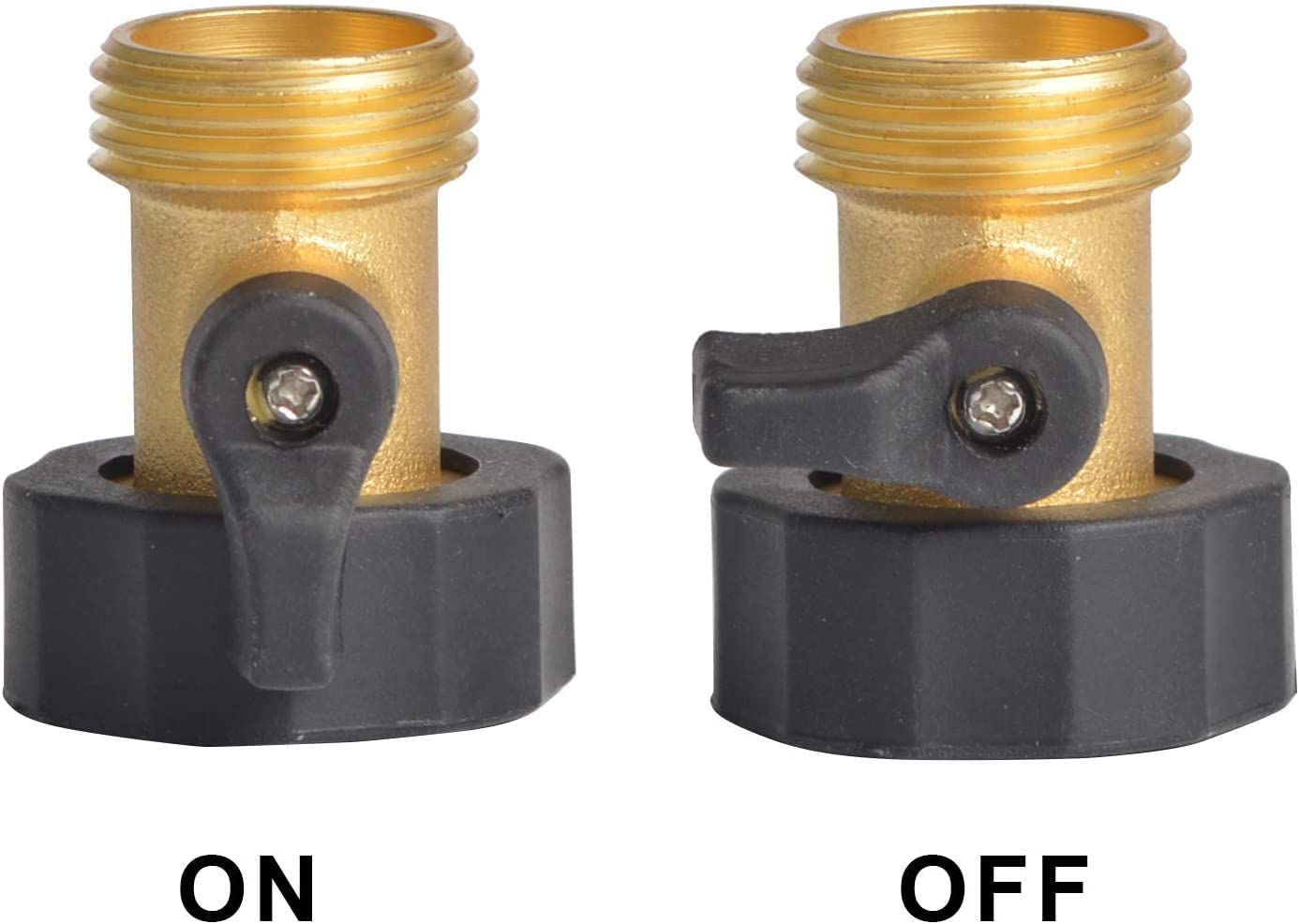 HYDRO MASTER 3/4" NH Heavy Duty Brass Shut Off Valves/Garden Hose Connectors with Extra Rubber Seals, 2 Pack