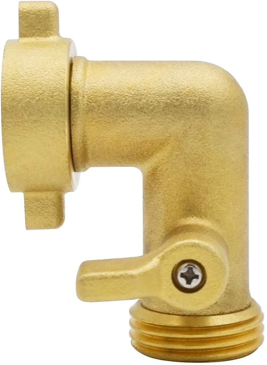 HYDRO MASTER Heavy Duty Brass Shut Off Valve,Garden Hose Elbow Connector,3/4" FHT x 3/4" MHT