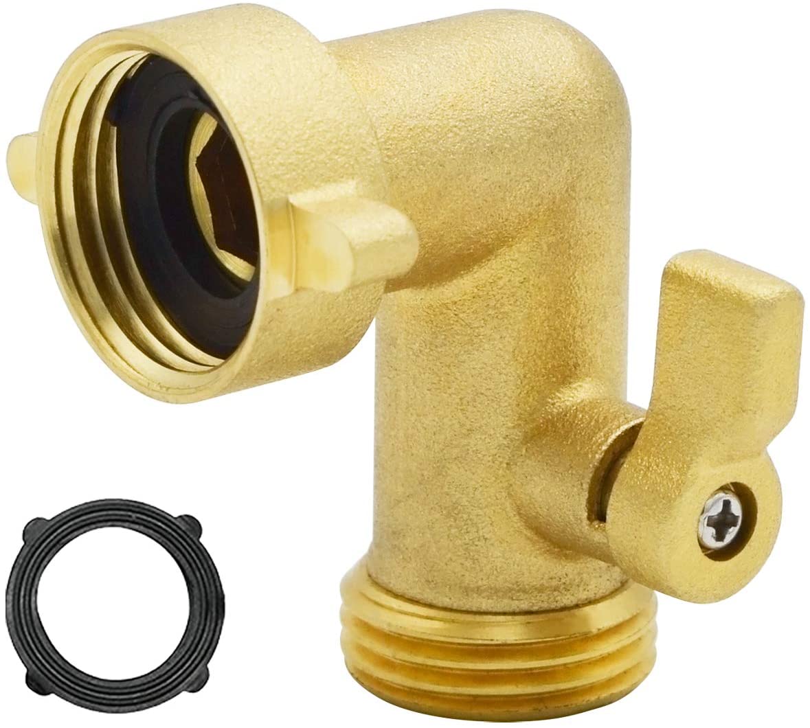 HYDRO MASTER Heavy Duty Brass Shut Off Valve,Garden Hose Elbow Connector,3/4" FHT x 3/4" MHT