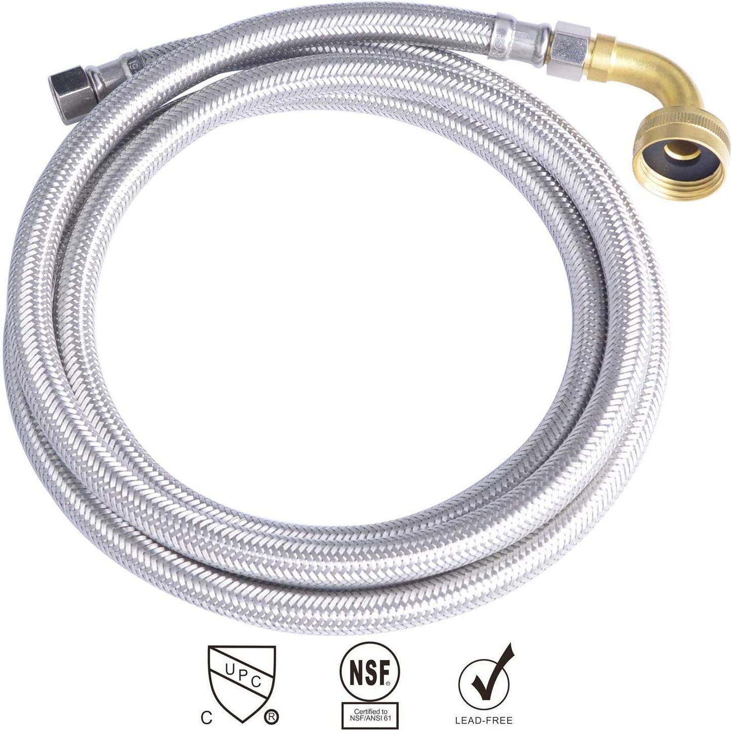 Hydro Master 72 inches Braided Stainless Steel Dishwasher Connector with Elbow, 3/8" Comp x 3/8" Comp, Lead Free