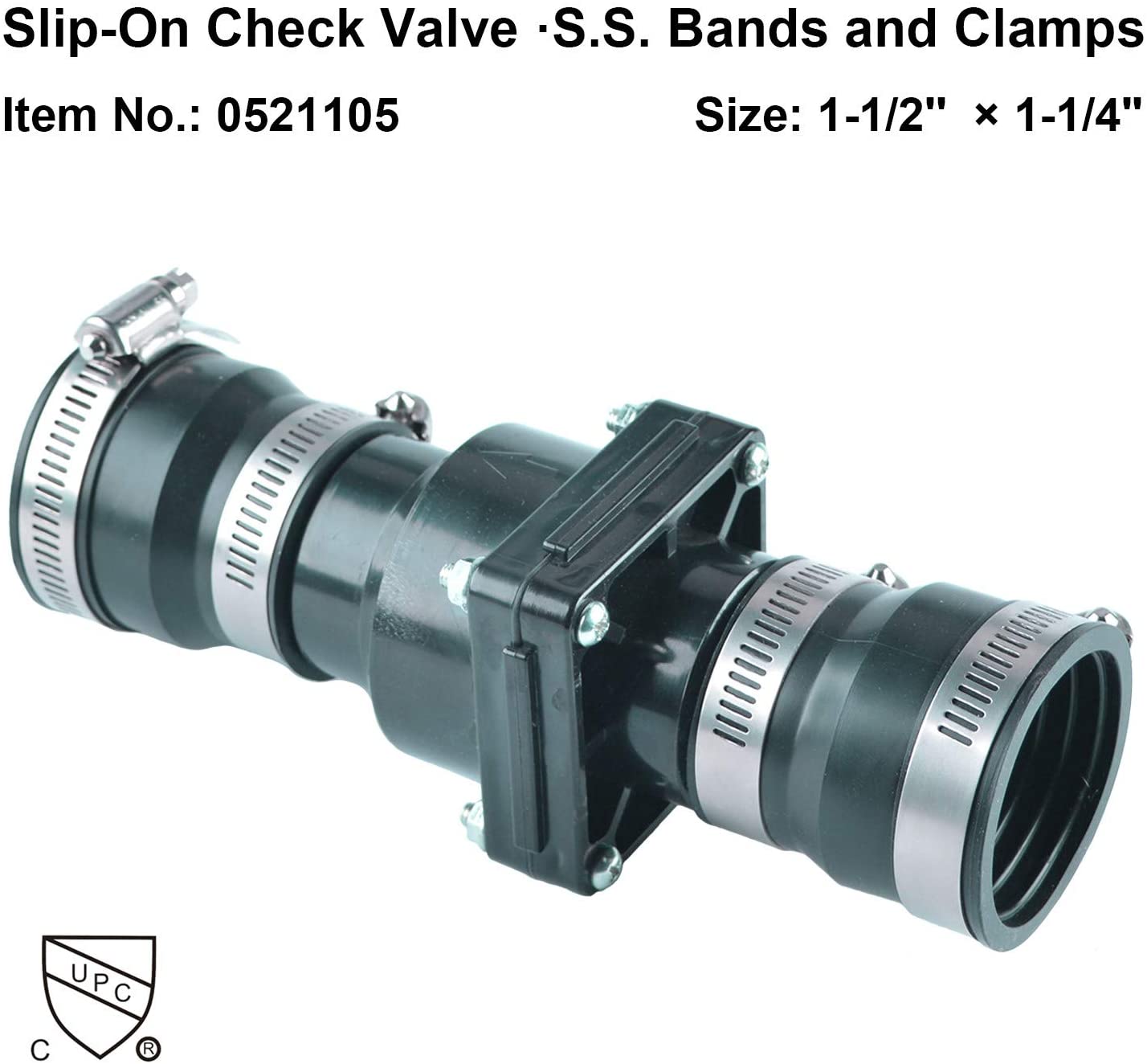 Hydro Master Plastic Sump Pump Check Valve with Stainless Steel Clamps for 1-1/2 inch or 1-1/4 inch