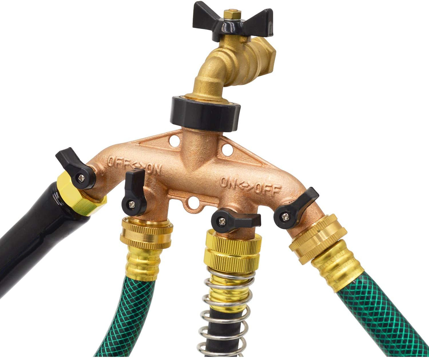 HYDRO MASTER 4 Ways Garden Hose Splitter,3/4" Garden Hose Spigot Adapter with 4 Valves,Fits All Garden Hose.