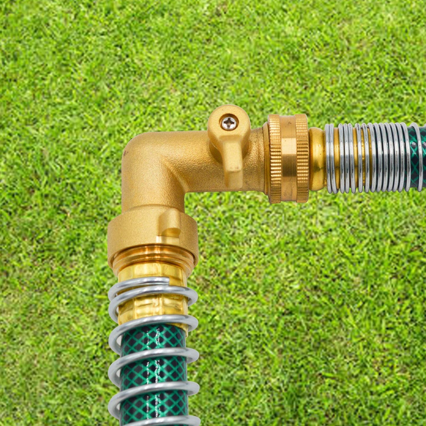 HYDRO MASTER Heavy Duty Brass Shut Off Valve,Garden Hose Elbow Connector,3/4" FHT x 3/4" MHT