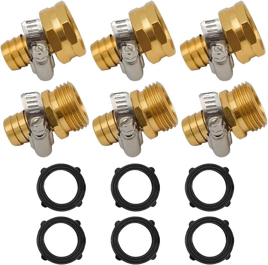 HYDRO MASTER Garden Hose Repair Connector with Clamps,3/4" GHT x 5/8" Barbed with Stainless Steel Clamp,3 Set