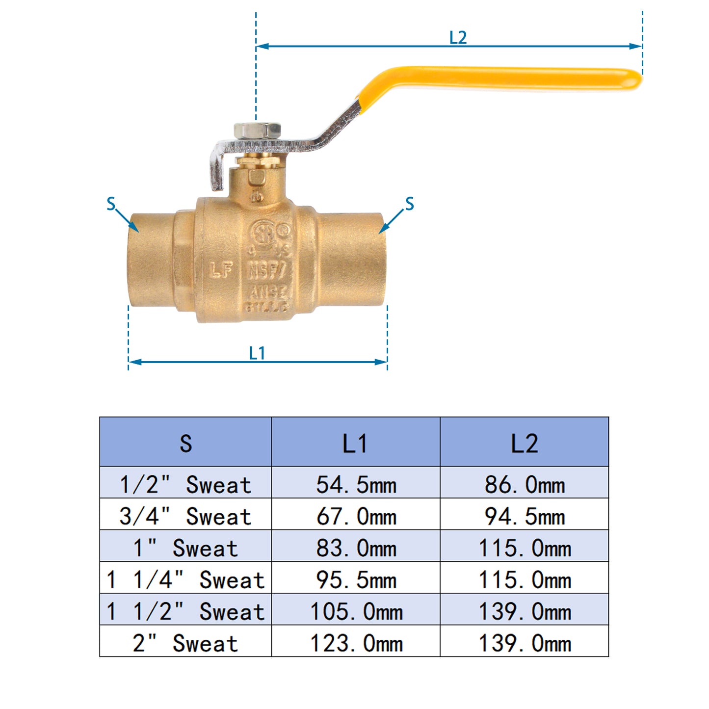 HYDRO MASTER Full Flow Sweat Ball Valve, Lead Free Forged Brass - watertech plumbing supply