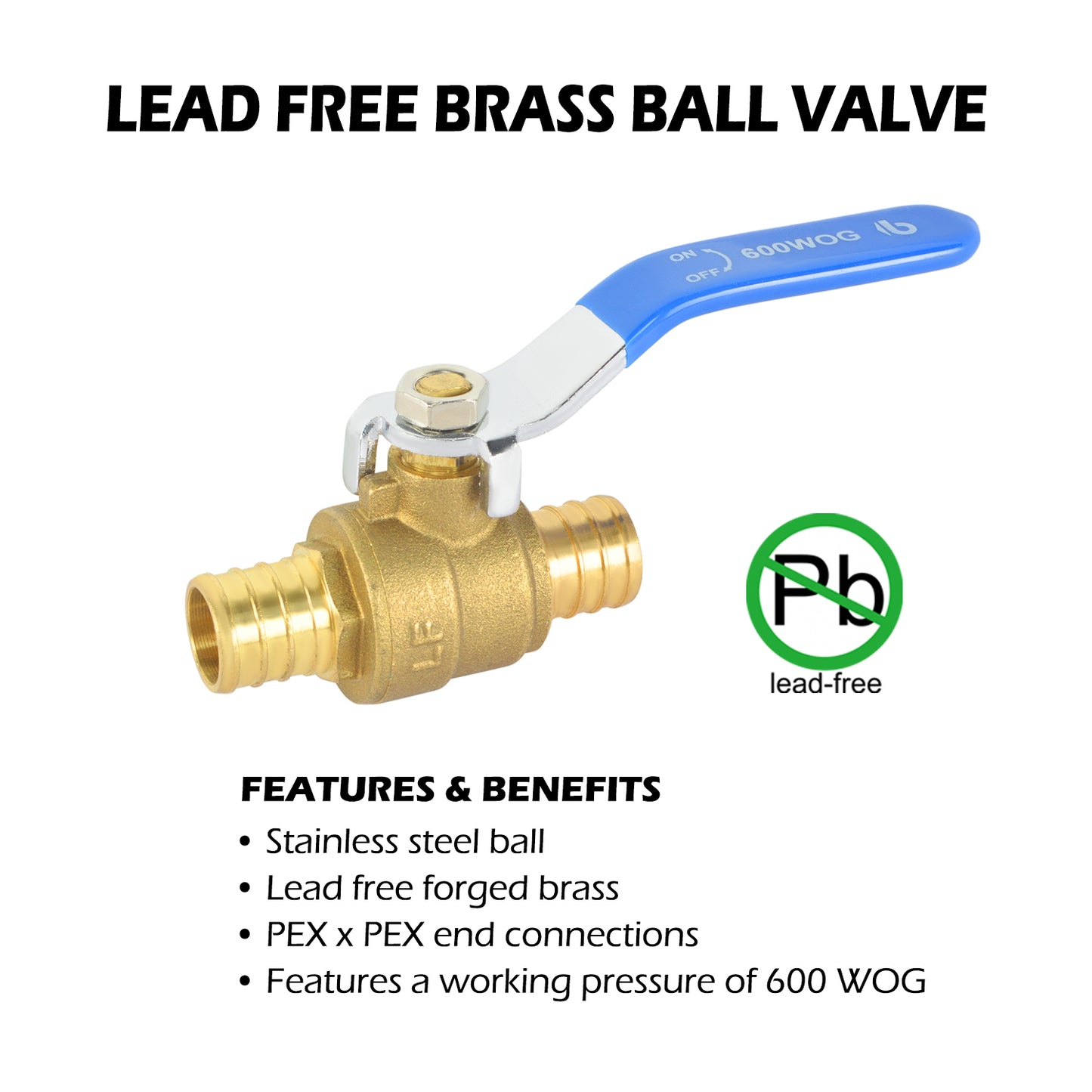 HYDRO MASTER PEX Brass Ball Valve,Lead Free Brass,ASIN F1807, 600WOG