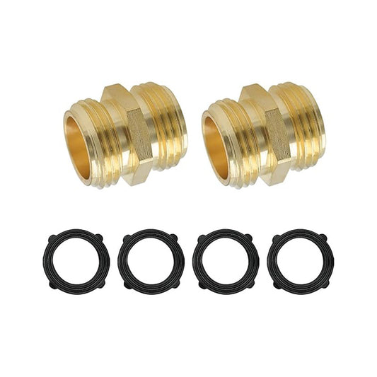 HYDRO MASTER 0712701 3/4 Inch Brass Garden Hose Adapter Double Male Quick Connector, Solid Brass 2 Pack