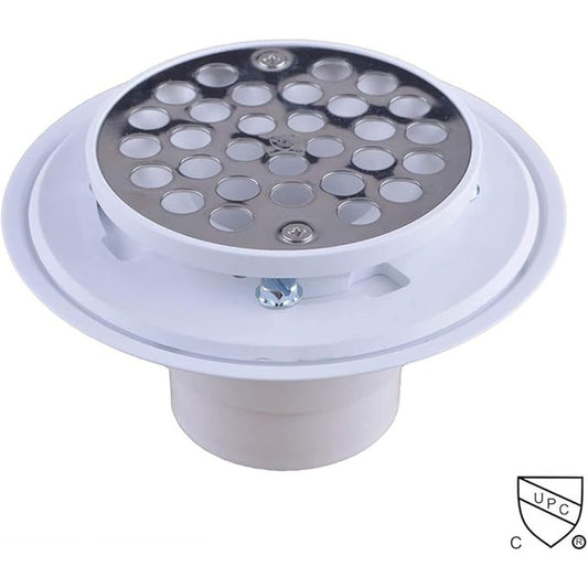 Hydro Master No-hub Bolt-down 2 inch or 3 inch PVC Shower Drain/Floor Drain with 4 inches Stainless Steel Round Strainer