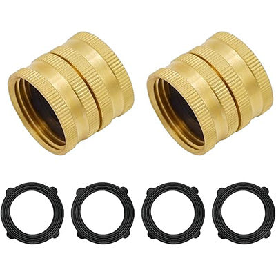 HYDRO MASTER 3/4 Inch Brass Garden Hose Adapter Double Female Quick Connector, Solid Brass 2 Pack